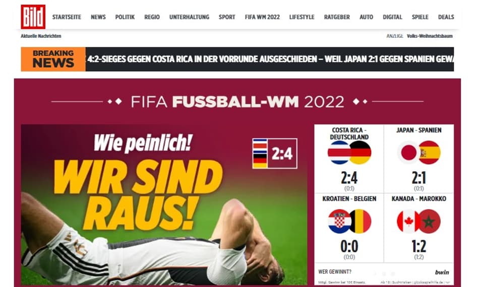 ‘Embaraçoso’! Imprensa mundial repercute eliminação alemã e jogos desta quinta de Copa do Mundo