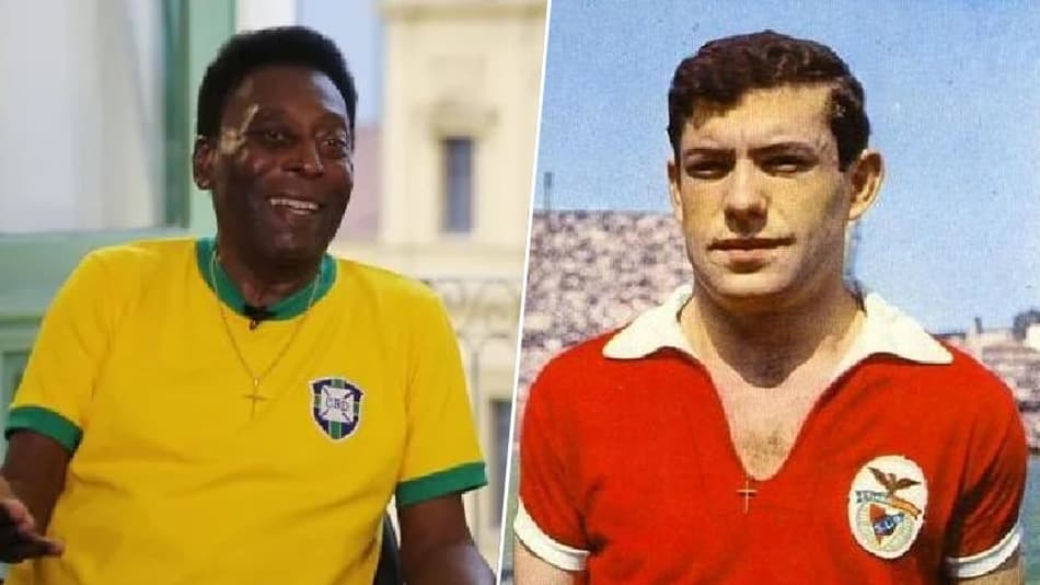 Pelé (camisa do Brasil) / Antonio Simões (Portugal)