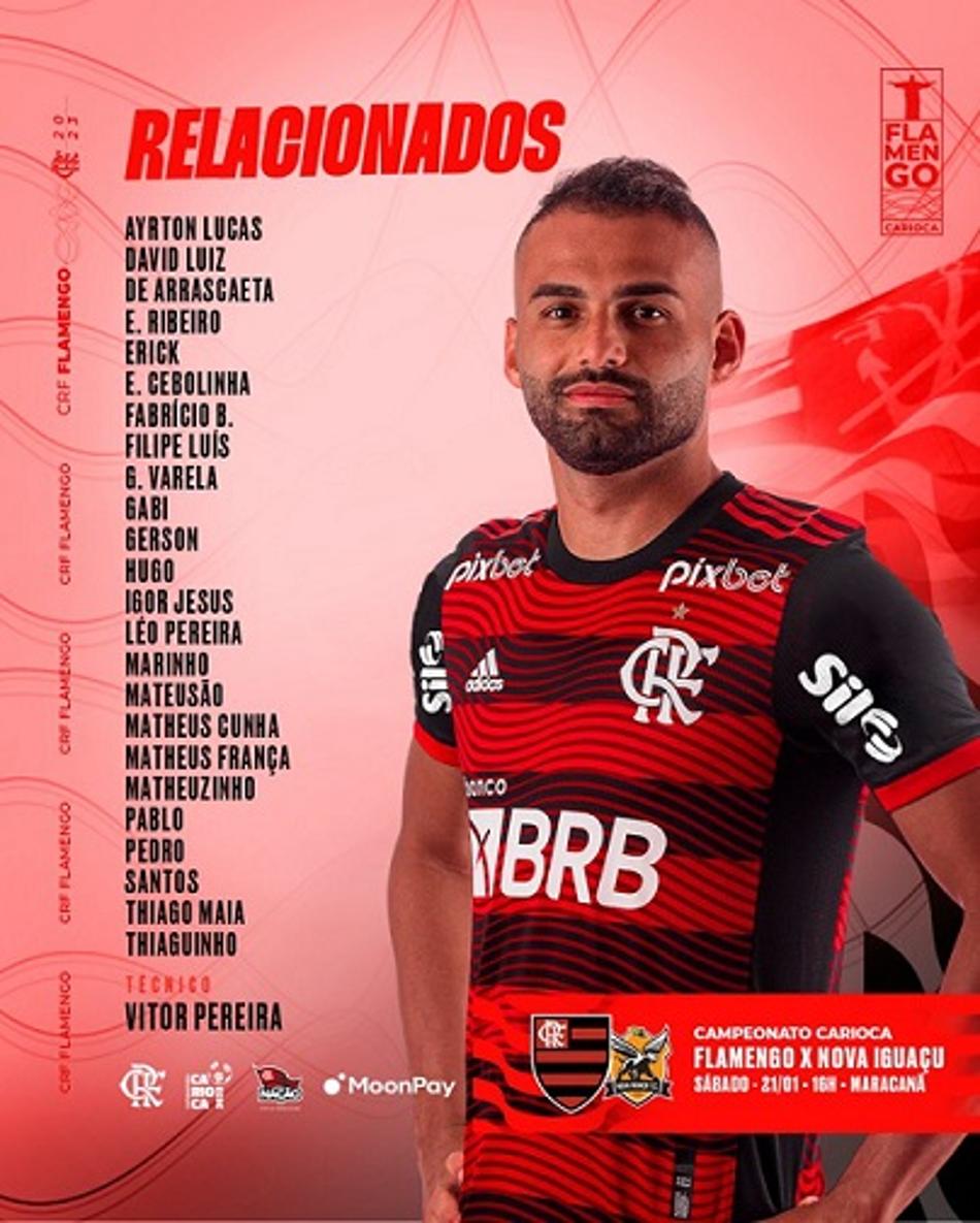 Confira os jogadores relacionados pelo Flamengo para a partida contra o Nova Iguaçu