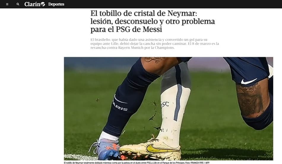 ‘Tornozelo de vidro’: imprensa internacional repercute lesão de Neymar