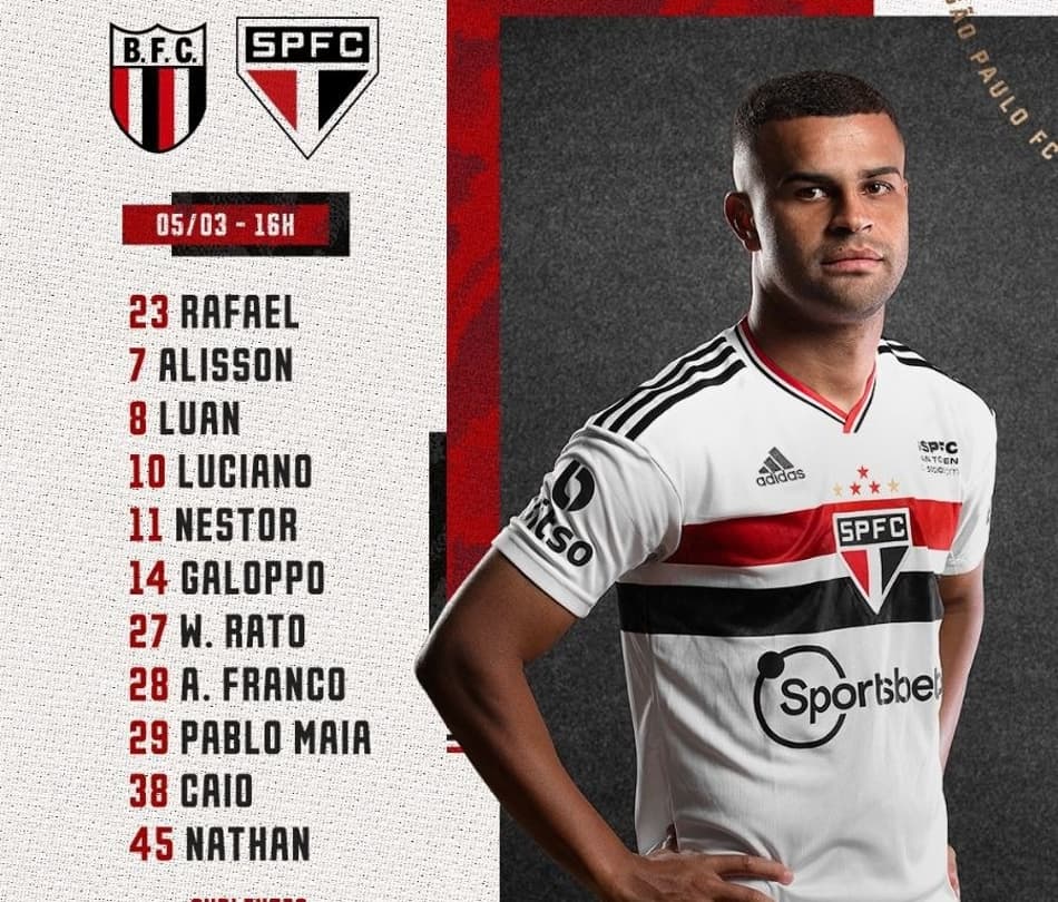 São Paulo terá Pablo Maia e Galoppo improvisados contra o Botafogo-SP; veja escalação e onde assistir