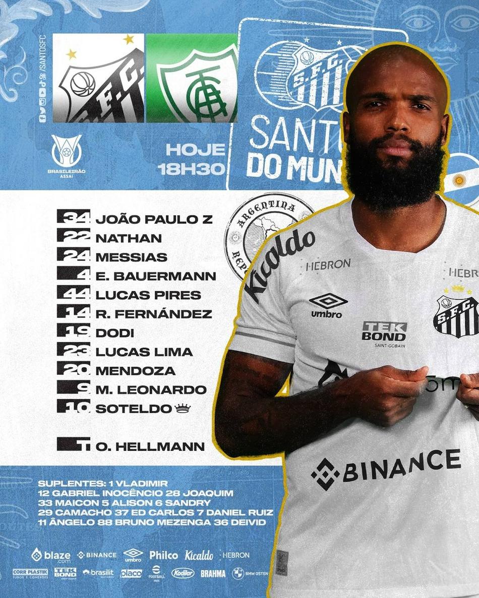 Santos repete escalação diante do América-MG pelo Brasileirão