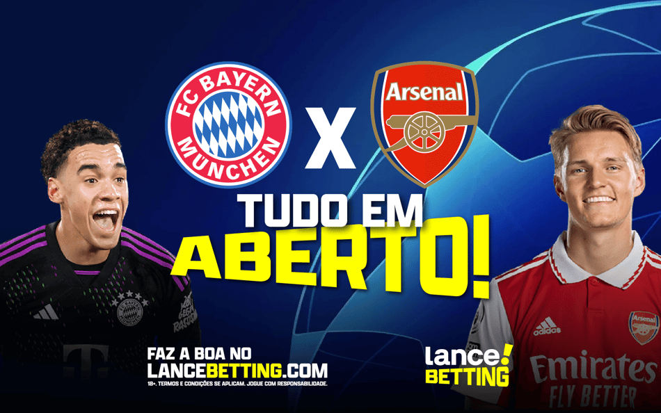 Tudo em aberto! Com R$100, você ganha R$371 se Bayern de Munique e Arsenal empatarem outra vez!