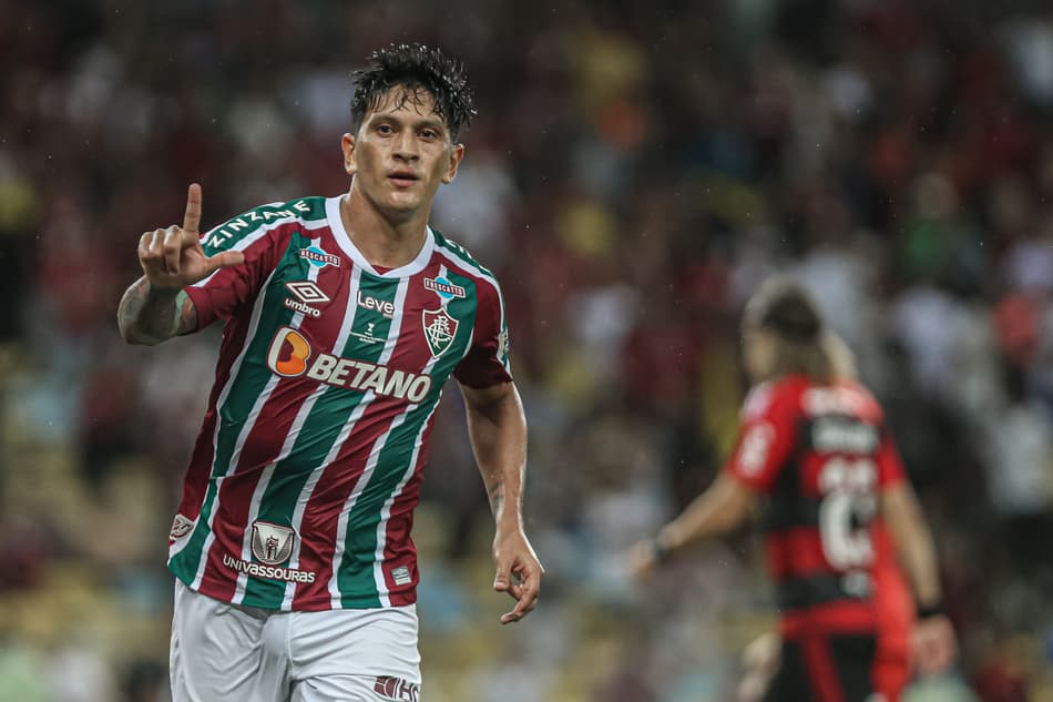 Cano comemora gol marcado pelo Fluminense contra o Flamengo na final do Campeonato Carioca de 2023