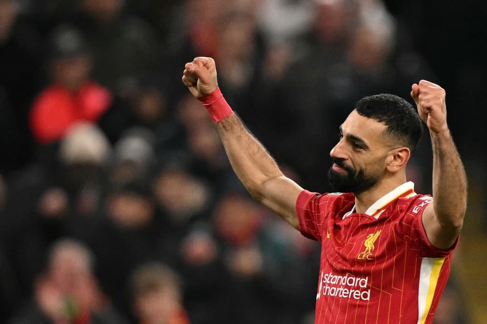 Salah comemora gol pelo Liverpool