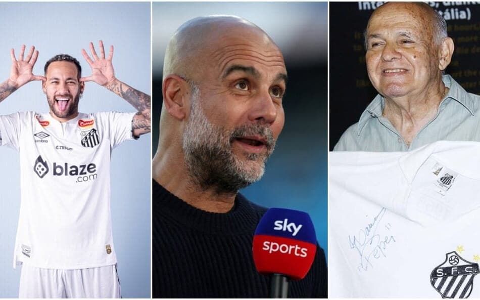 Neymar, Guardiola e Pepe (Foto: Raul Baretta e Ricardo Saibun/ Santos FC - Darren Staples/ AFP)