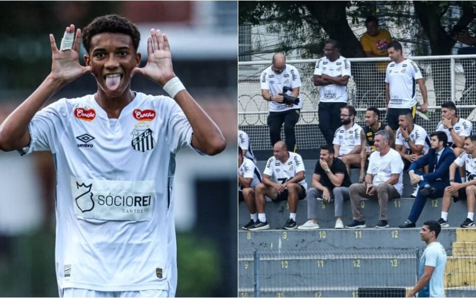 Robinho Jr e Neymar na arquibancada (Foto: Reinaldo Campos/ Santos FC)