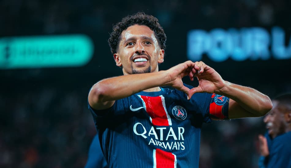 Marquinhos celebra gol do PSG contra o Auxerre