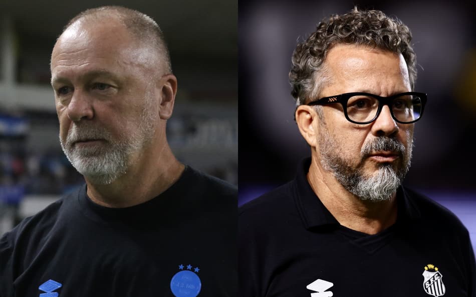 Mano Menezes, técnico do Grêmio, e Cléber Xavier, técnico do Santos. (Fotos: Marlon Costa/AGIF e Marcello Zambrana/AGIF)