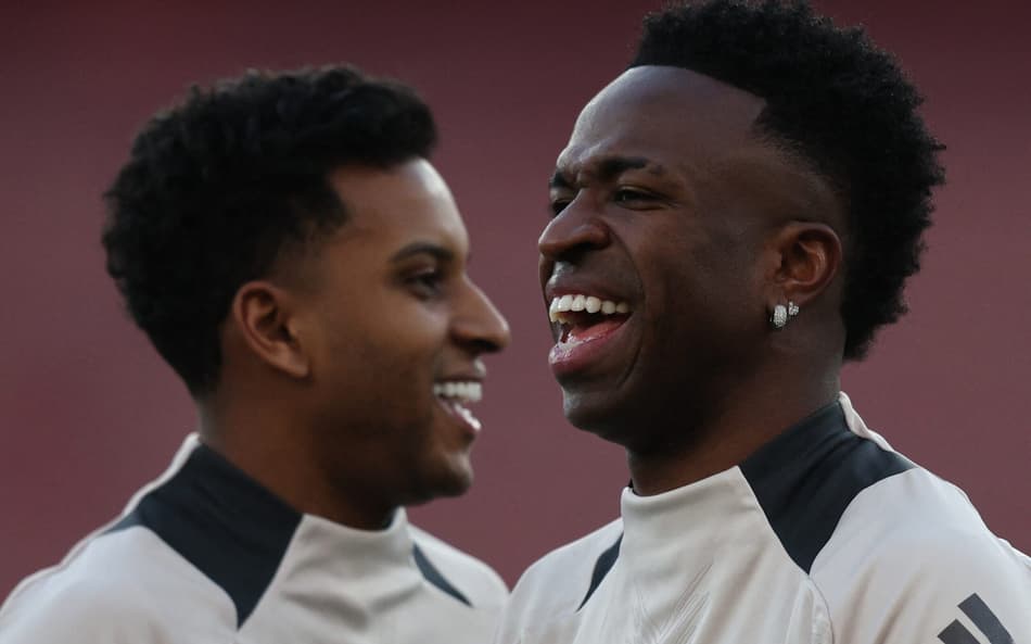 Rodrygo e Vini Jr juntos em treino do Real Madrid
