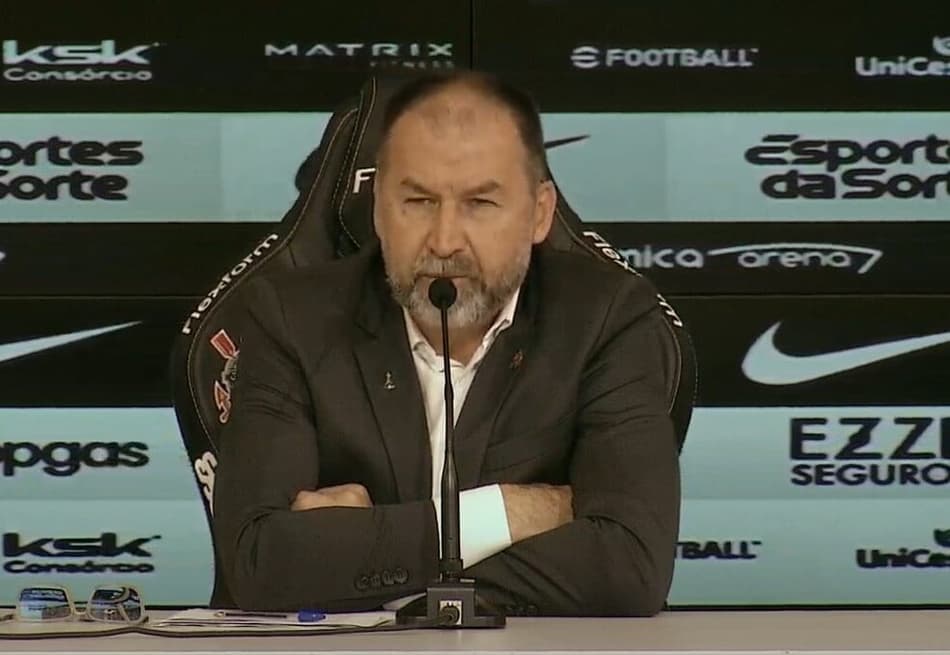 Augusto Melo, presidente do Corinthians, em coletiva (Reprodução: Corinthians TV)