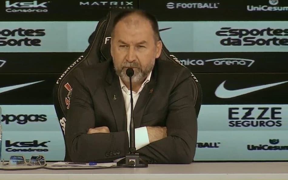 Augusto Melo, presidente do Corinthians, em coletiva (Reprodução: Corinthians TV)