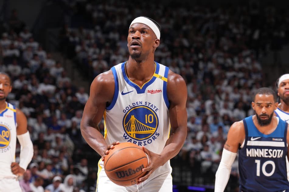 MINNEAPOLIS, MN - MAY 8: Jimmy Butler #10 of the Golden State Warriors shoots a free throw during the game against the Minnesota Timberwolves during Round 2 Game 2 of the 2025 NBA Playoffs on May 8, 2025 at Target Center in Minneapolis, Minnesota. NOTE TO USER: User expressly acknowledges and agrees that, by downloading and or using this Photograph, user is consenting to the terms and conditions of the Getty Images License Agreement. Mandatory Copyright Notice: Copyright 2025 NBAE Jesse D. Garrabrant/NBAE via Getty Images/AFP (Photo by Jesse D. Garrabrant / NBAE / Getty Images / Getty Images via AFP)