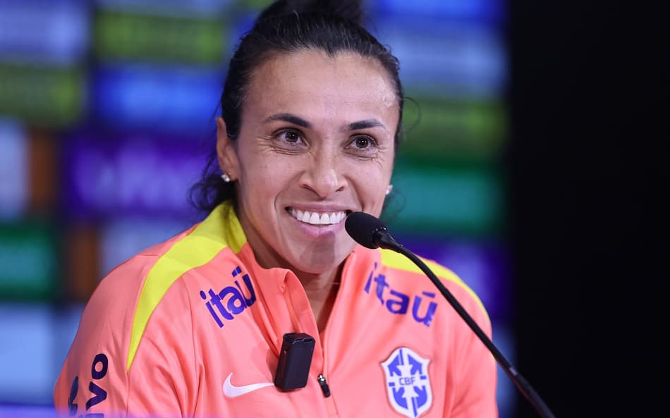Marta durante coletiva nesta quinta-feira (29), na Neo Química Arena. (Foto: Lívia Villas Boas / CBF)