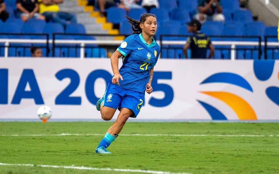 Camisa 21, Evelin marcou o gol da vitória do Brasil sobre a Colômbia, pela última rodada da fase final do Sul-Americano Feminino Sub-17 Créditos: Nelson Terme/CBF