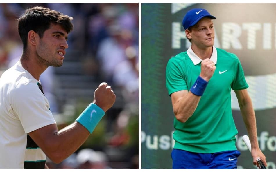 Carlos Alcaraz e Jannik Sinner venceram na estreia na grama (Adrian Dennis / AFP e Divulgação/Halle)