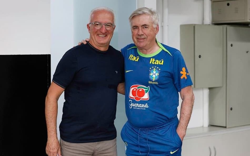 Ex-técnico da Seleção Brasileira, Dorival Jr. enconta com Carlo Ancelotti no CT Joaquim Grava. (Foto: Rafael Ribeiro/ CBF)