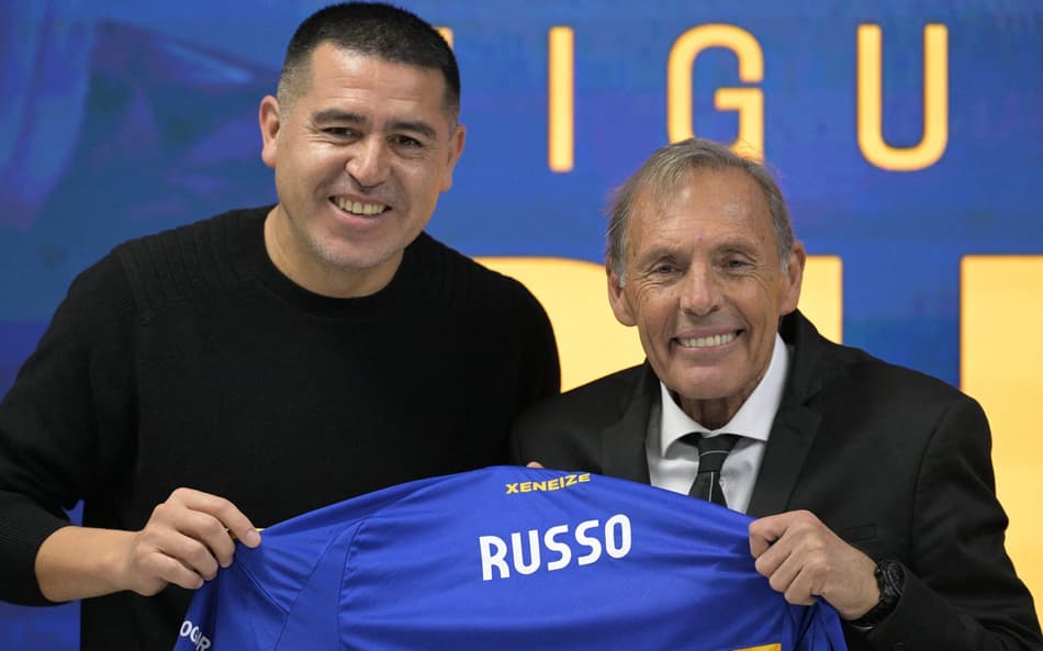 Miguel Russo ao lado de Juan Roman Riquelme - Boca Juniros