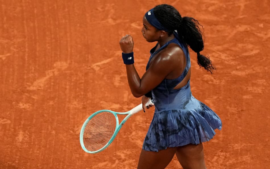 US Coco Gauff reacts after a point during her women's singles semi-final match against France's Lois Boisson on day 12 of the French Open tennis tournament on Court Philippe-Chatrier at the Roland-Garros Complex in Paris on June 5, 2025. (Photo by Dimitar DILKOFF / AFP)