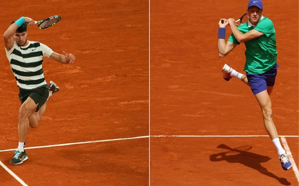 Alcaraz e Sinner decidem um Grand Slam pela primeira vez (Foto: Dimitar DILKOFF e ALAIN JOCARD / AFP)