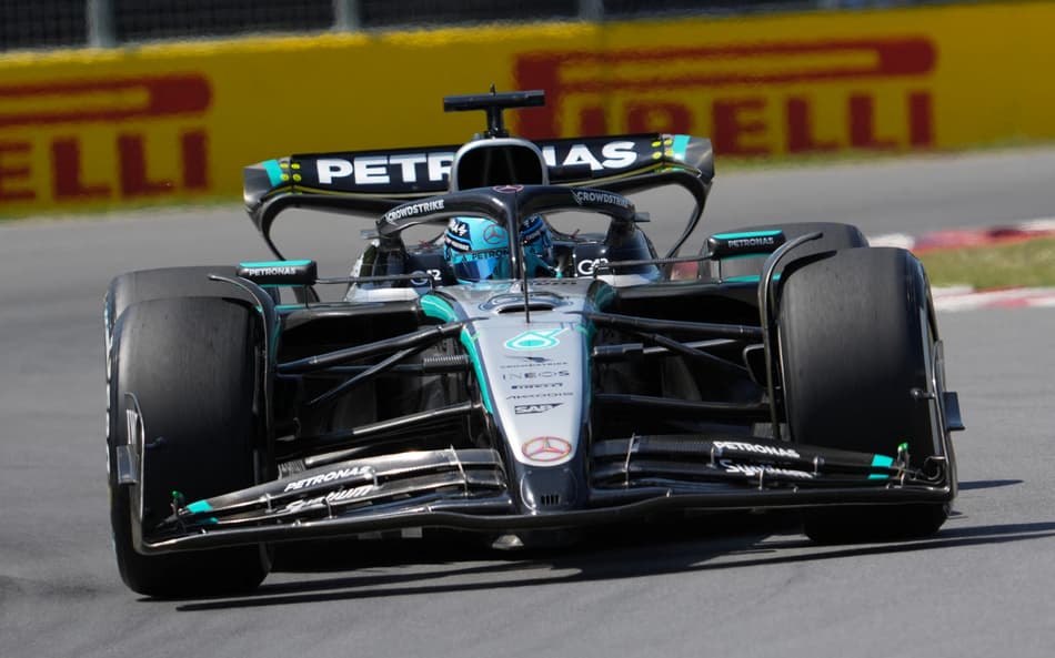 Mercedes' British driver George Russell races during the 2025 Formula 1 Grand Prix du Canada at Circuit Gilles-Villeneuve in Montreal, Canada, on June 15, 2025. (Photo by TIMOTHY A. CLARY / AFP)