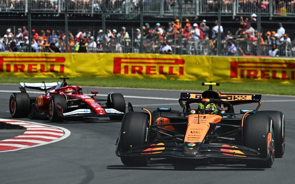Lando Norris e Charles Leclerc no GP do Canadá (Foto: Rudy Carezzevoli/Getty Images/AFP)