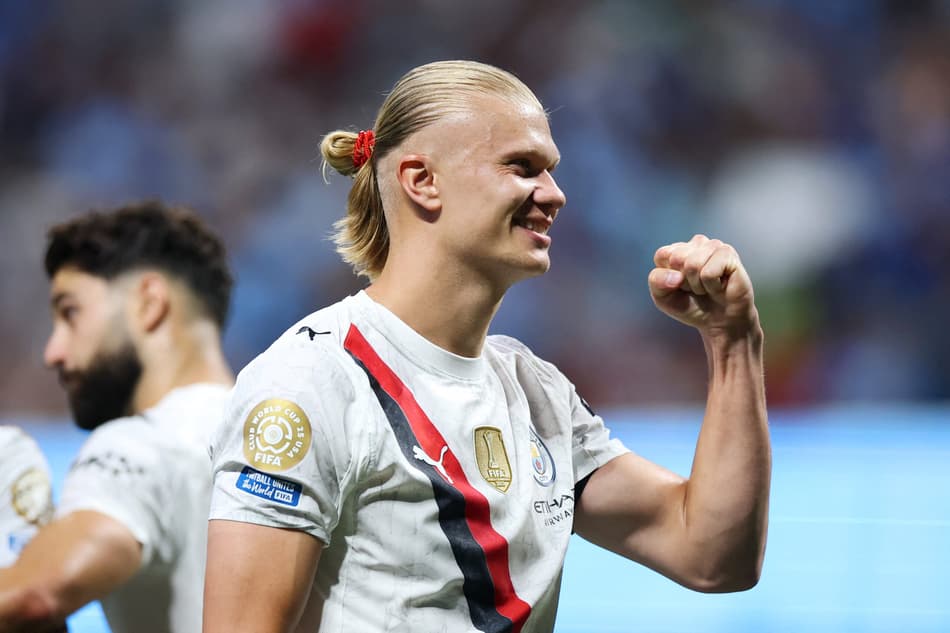 Haaland comemora gols pelo Manchester City contra o Al Ain pelo Mundial (Foto: Alex Grimm/AFP)