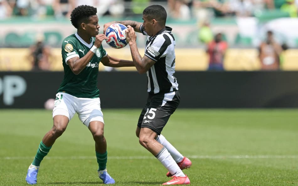 Estêvão e Allan disputam bola emPalmeiras x Botafogo (Foto: JUAN MABROMATA / AFP)