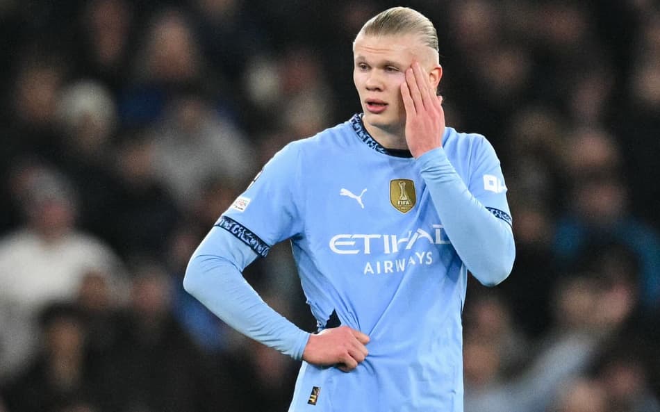 Haaland em ação pelo Manchester City contra o Real Madrid pela Champions