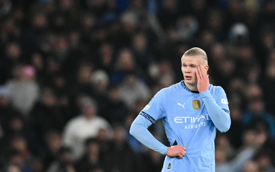 Haaland em ação pelo Manchester City contra o Real Madrid pela Champions