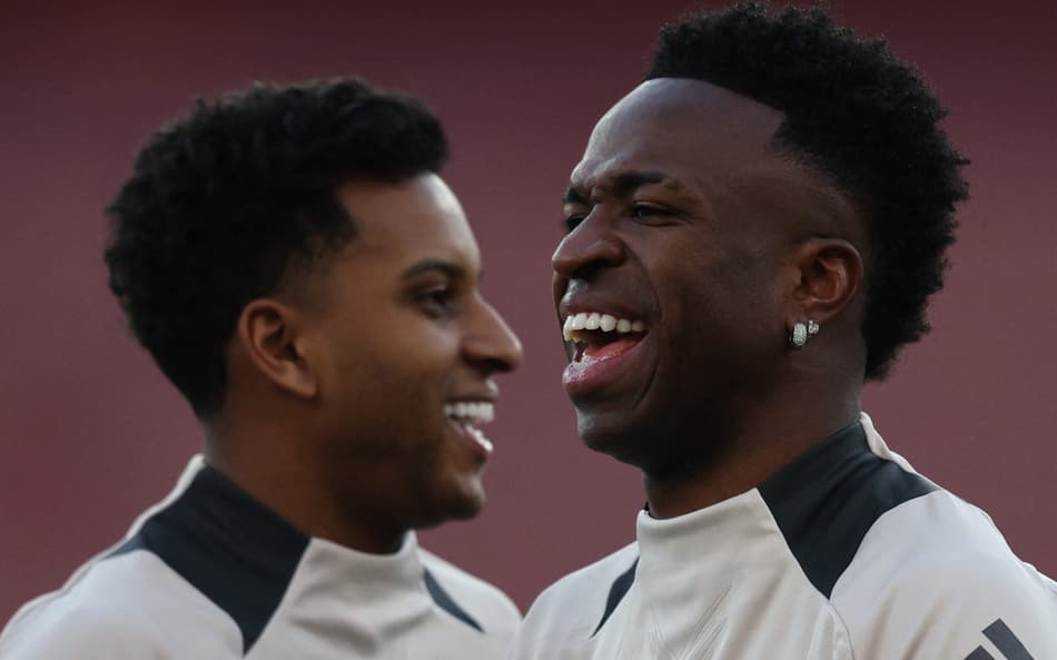 Rodrygo e Vini Jr juntos em treino do Real Madrid