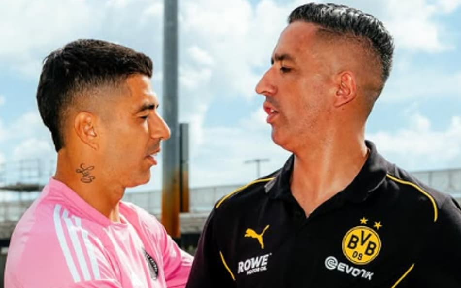 Luis Suárez e Lucas Barrios se encontraram no CT do Inter Miami. (Foto: Divulgação/BVB)