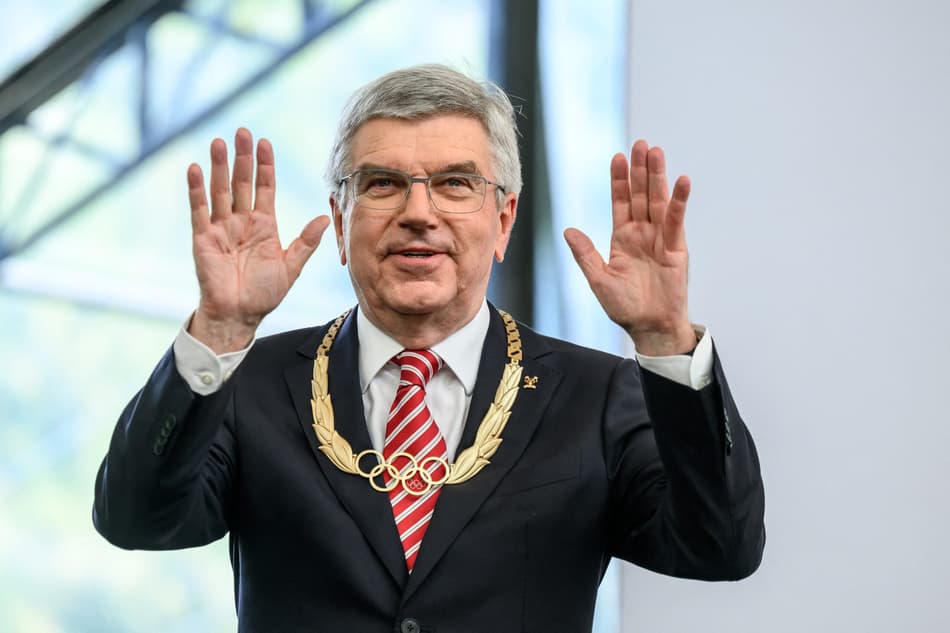 Thomas Bach na cerimônia do COI em Lausanne, na Suíça (foto: Fabrice COFFRINI / AFP)