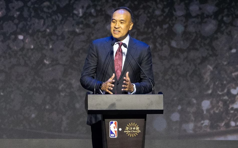 Mark Tatum, NBA deputy commissioner and chief operating officer, speaks during a press conference to announce NBA pre-season games coming to China in 2025, at the Londoner Hotel in Macau on December 6, 2024. The NBA will stage two pre-season games in Macau next October, its deputy commissioner said on December 6, marking its return to China after being frozen out for more than five years. (Photo by Eduardo Leal / AFP)
