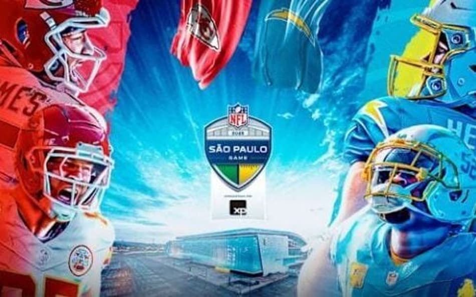 Imagem de divulgação para a partida entre Chargers e Chiefs no jogo da NFL no Brasil