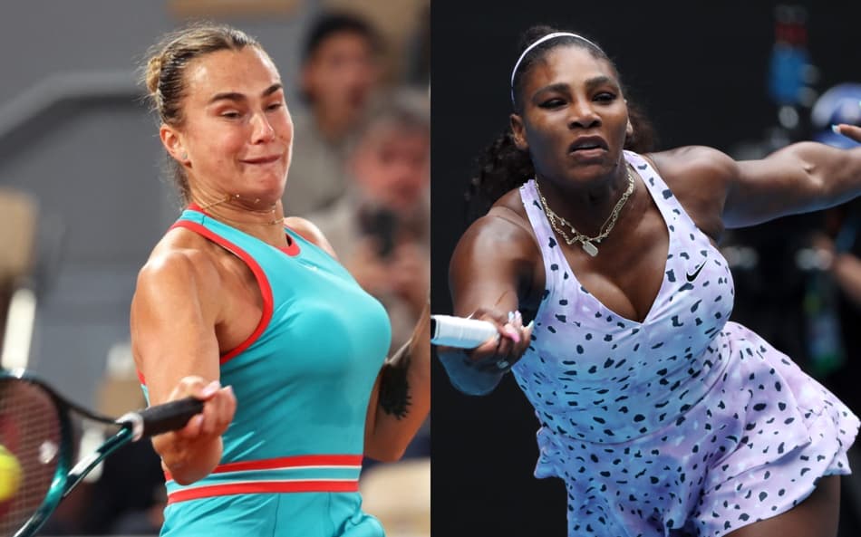 Sabalenka e Serena Williams (Fotos: David Gray e Alain Jocard / AFP)