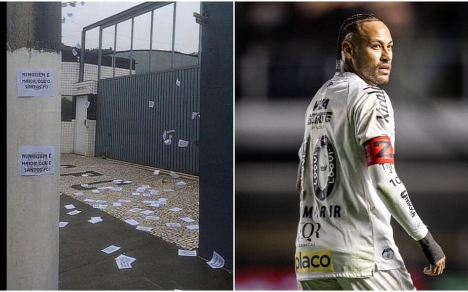 A mensagem foi um recado ao atacante Neymar, que discutiu com um torcedor na Vila Belmiro (Fotos: Divulgação/ Reprodução)