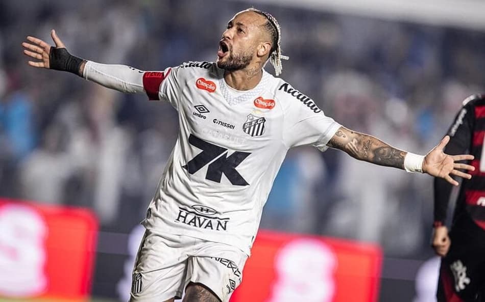 Neymar marca o gol da vitória do Santos diante do Flamengo, na Vila Belmiro. (Foto: Raul Baretta/ Santos FC)