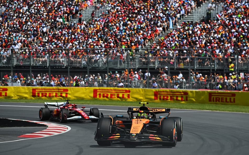 Lando Norris e Charles Leclerc no GP do Canadá pela F1 2025 (Foto: Rudy Carezzevoli/Getty Images/AFP)