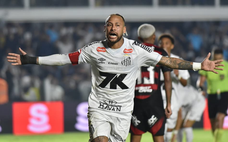 Neymar comemora gol em Santos x Flamengo