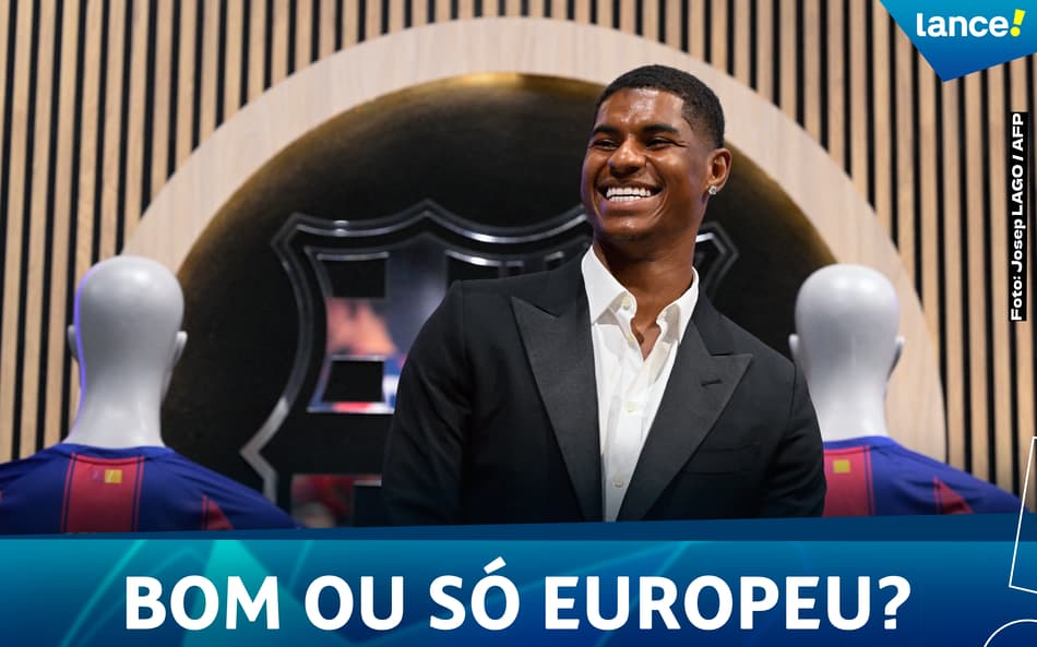 Rashford em sua apresentação pelo Barcelona (Arte: Lance!)