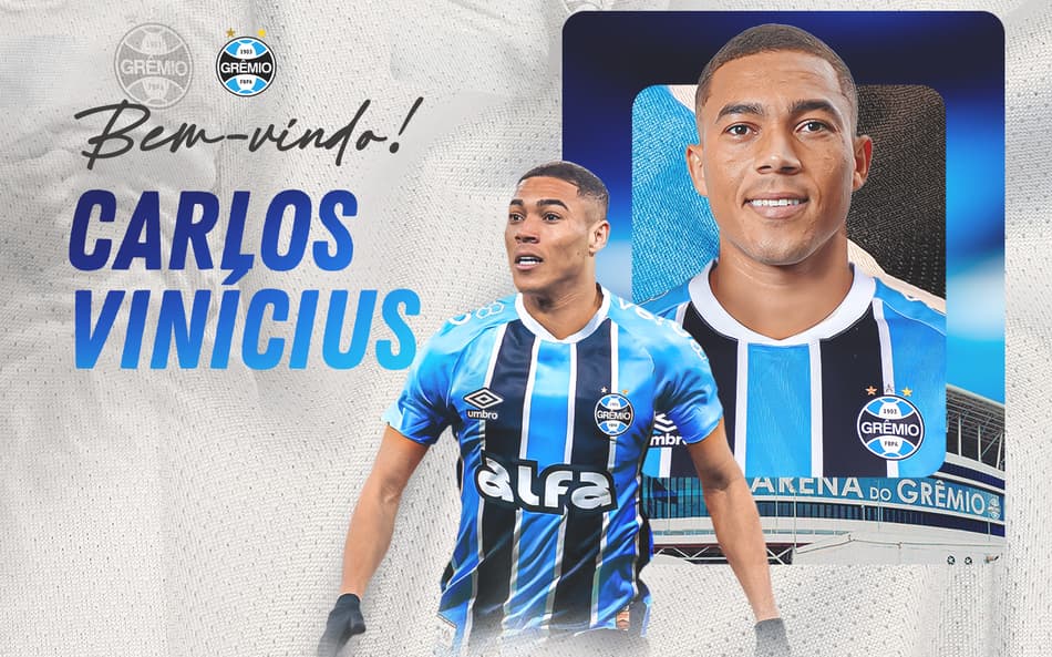 Grêmio anuncia contratação de Carlos Vinícius. (Foto: Arte/Grêmio FBPA)