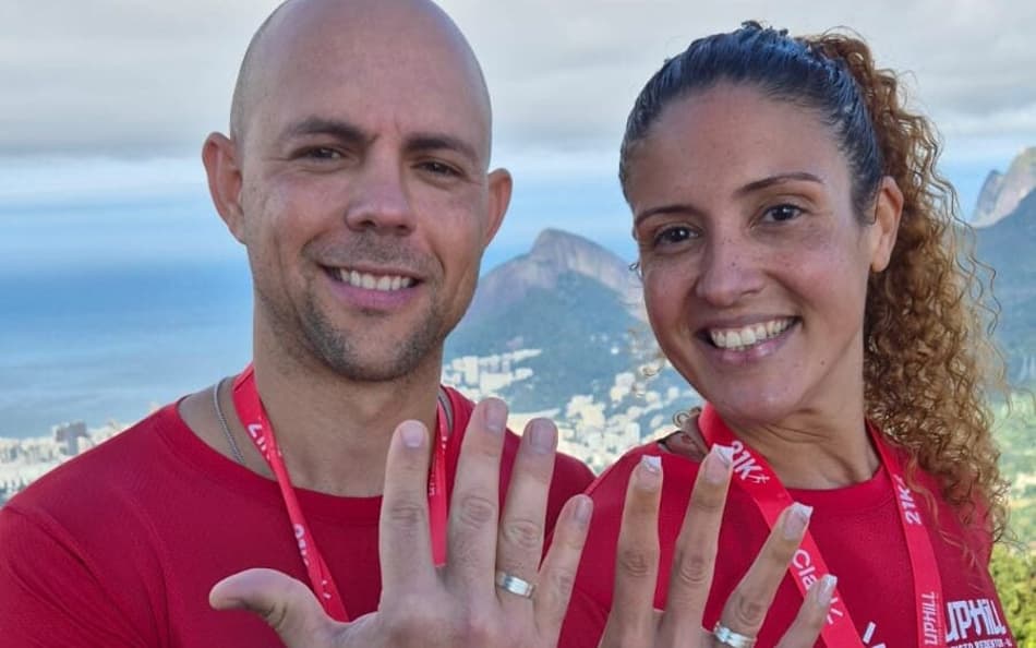 Rodrigo Marques e Juliana Adão na Uphill Cristo Redentor (foto: Beto Noval/Divulgação)
