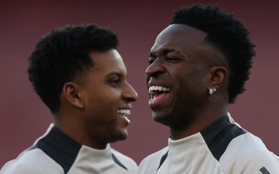 Rodrygo e Vini Jr juntos em treino do Real Madrid