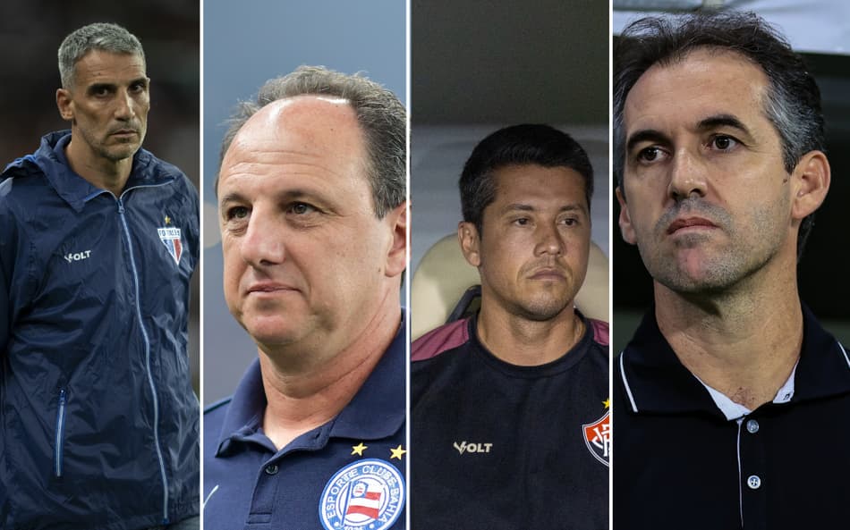 Treinadores de times nordestinos fazem trabalhos longevos na Série A (Fotos: Fabio Giannelli, Jorge Rodrigues, Thiago Ribeiro e Leonardo Hubbe / AGIF)