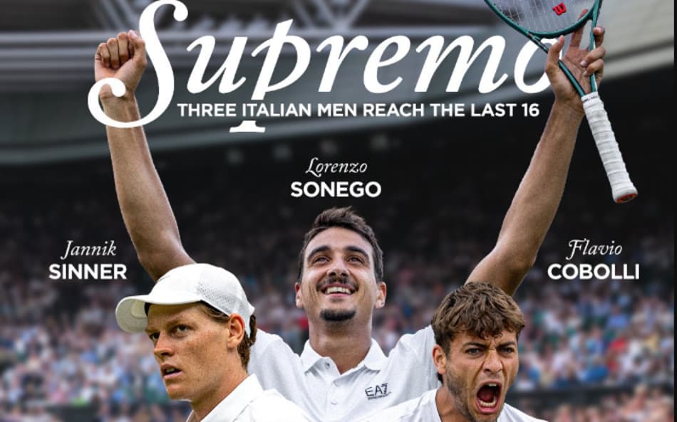 Sinner (e), Sonego e Cobolli protagonizam feito inédito para o tênis italiano (Reprodução)