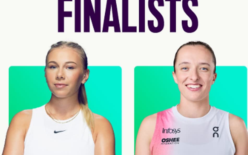 A americana Amanda Anisimova (e) enfrenta a polonesa Iga Swiatek na final de Wimbledon (Reprodução)