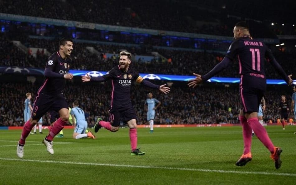 Barcelona: O trio MSN, Messi, Suárez e Neymar (Foto: OLI SCARFF / AFP).