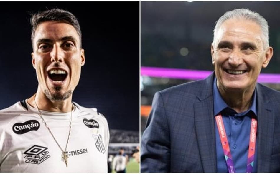 Tite e Matheus Bachi trocam impressões sobre o desempenho do Santos (Foto: Raul Baretta/ Santos FC/ Reprocução)