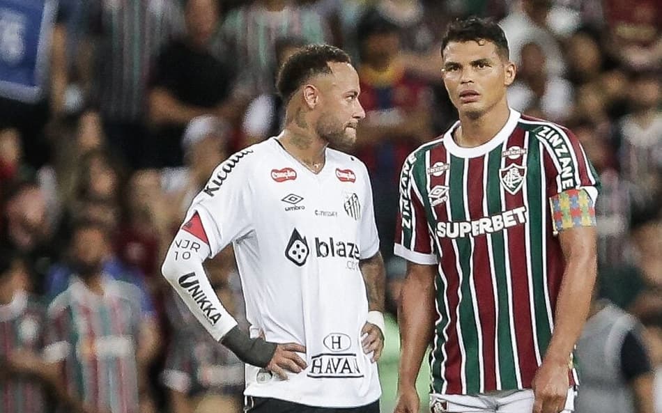 Neymar e Thiago Silva em Fluminense x Santos